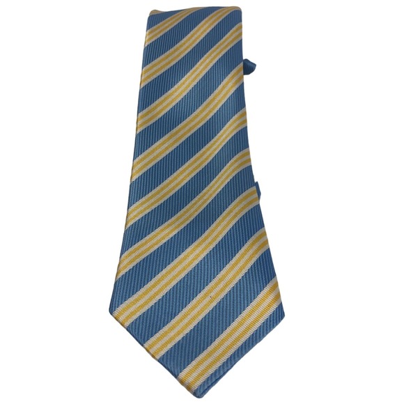 Youth Blue and Yellow Stripe Clip On Tie - Picture 1 of 6